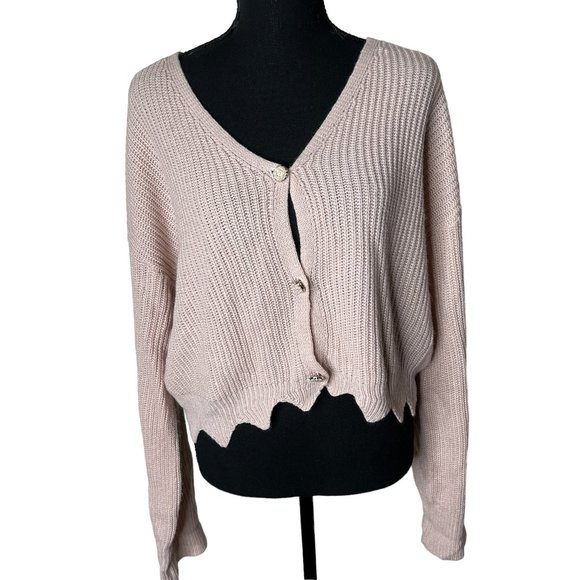 SHEIN‎ Women's Pink Knit Cardigan Sweater Pearl Buttons Sz Small - Picture 1 of 6